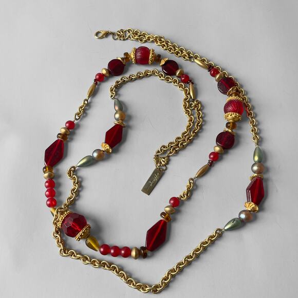 Vintage Maya Evangelista Signed Glass Acrylic Bead Statement Necklace Dble Layer - Picture 4 of 5